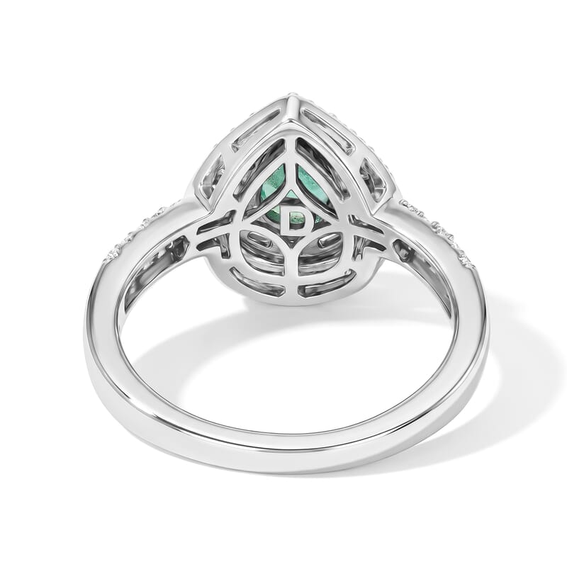 D'Joy AAA Boyaca Colombian Emerald and Moissanite 1.00 ctw Teardrop Majesty Ring in Rhodium Over Sterling Silver (Size 6.0)