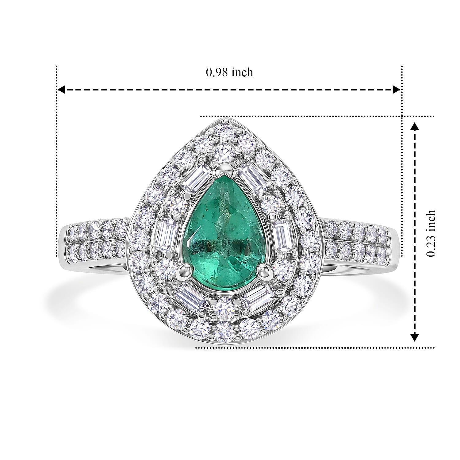 D'Joy AAA Boyaca Colombian Emerald and Moissanite 1.00 ctw Teardrop Majesty Ring in Rhodium Over Sterling Silver (Size 6.0)