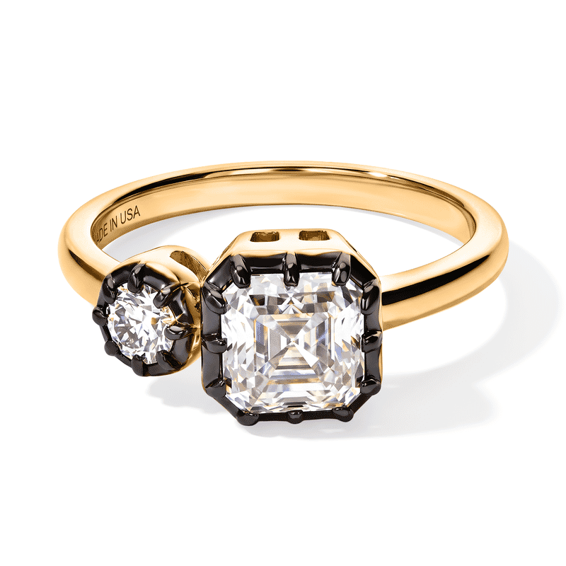 D'Joy Asscher Cut Moissanite 1.30 ctw Ring in Black E-Coat and 18K Vermeil Yellow Gold Over Sterling Silver (Size 5.0)