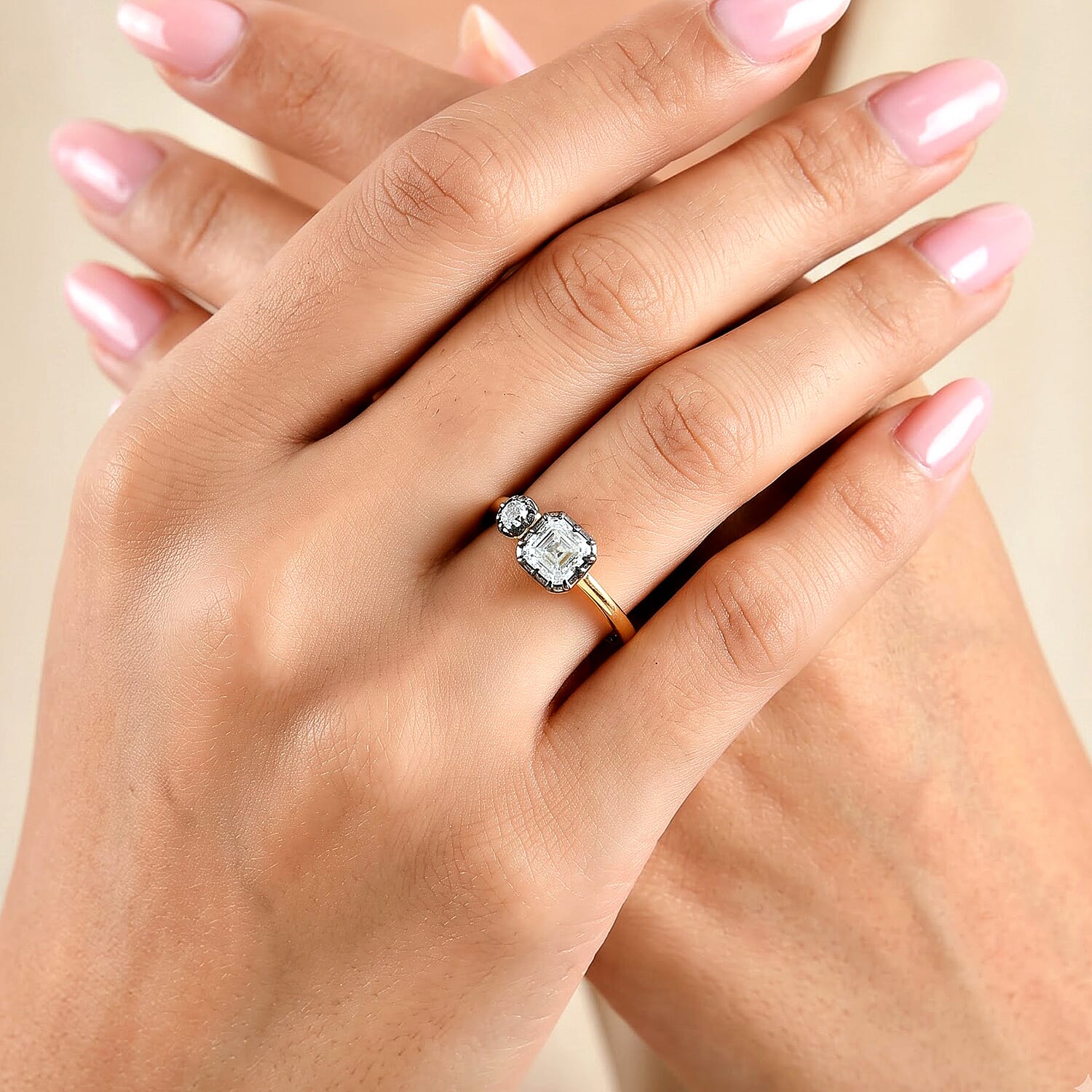 D'Joy Asscher Cut Moissanite 1.30 ctw Ring in Black E-Coat and 18K Vermeil Yellow Gold Over Sterling Silver (Size 5.0)