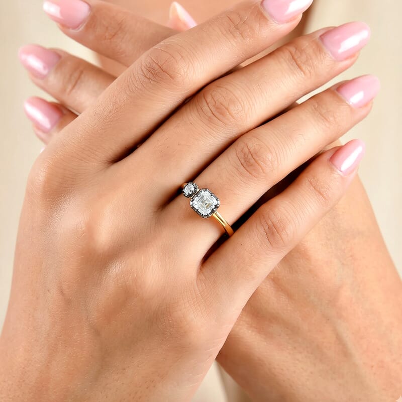 D'Joy Asscher Cut Moissanite 1.30 ctw Ring in Black E-Coat and 18K Vermeil Yellow Gold Over Sterling Silver (Size 5.0)