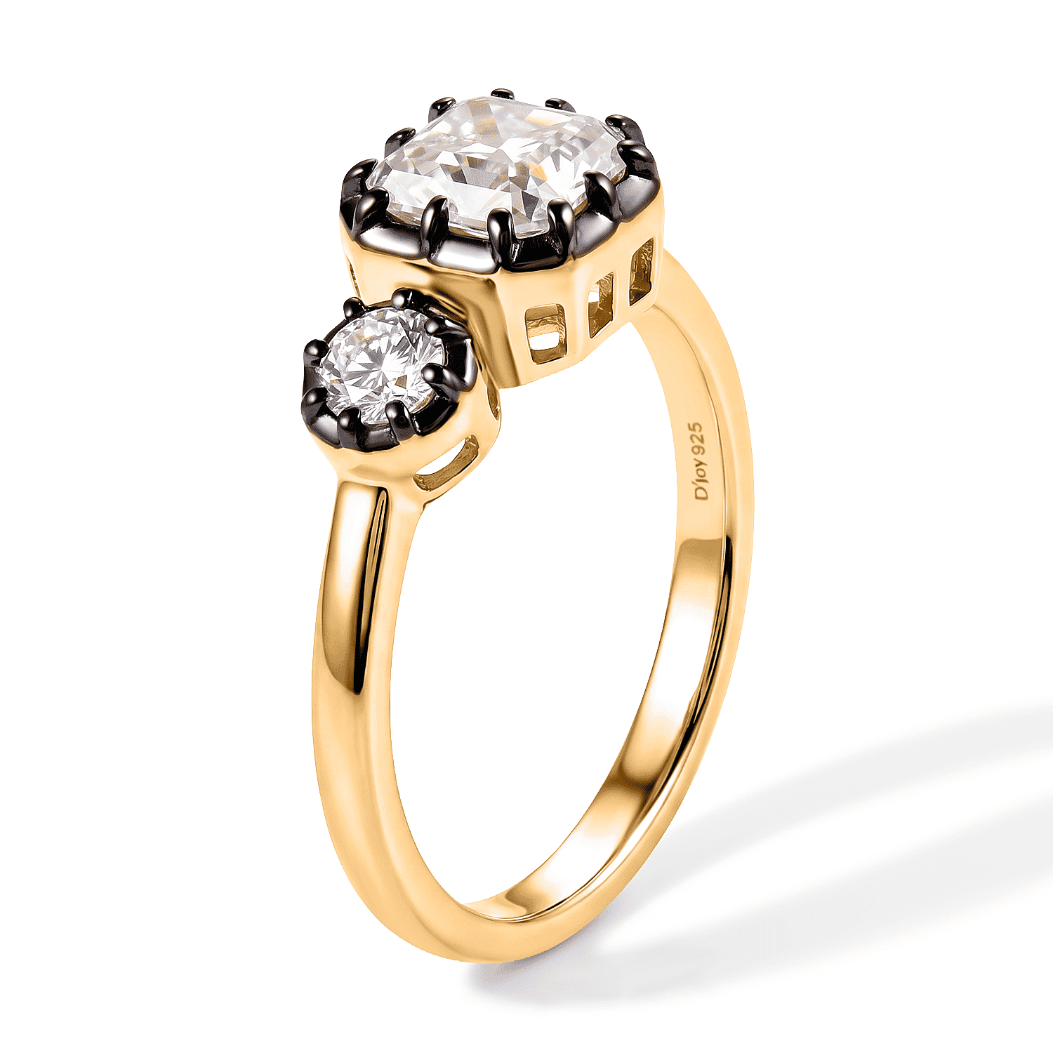D'Joy Asscher Cut Moissanite 1.30 ctw Ring in Black E-Coat and 18K Vermeil Yellow Gold Over Sterling Silver (Size 5.0)