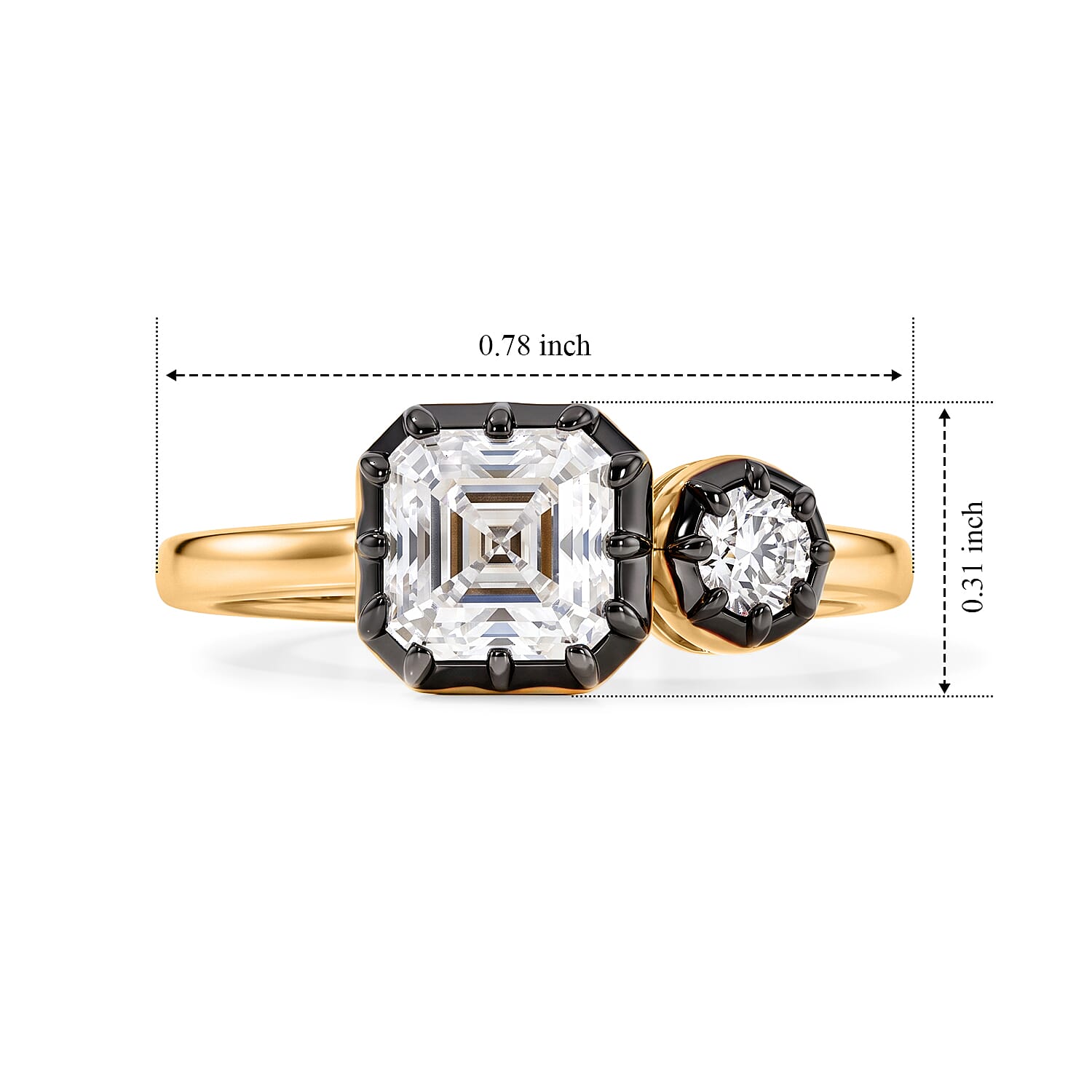 D'Joy Asscher Cut Moissanite 1.30 ctw Ring in Black E-Coat and 18K Vermeil Yellow Gold Over Sterling Silver (Size 5.0)
