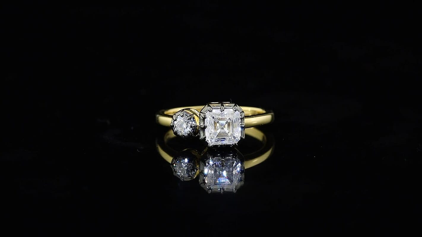 D''Joy Asscher Cut Moissanite (Oct 6x6mm) Ring in 18K Vermeil YG Over Sterling Silver (Size 10.0) 1.30 ctw
