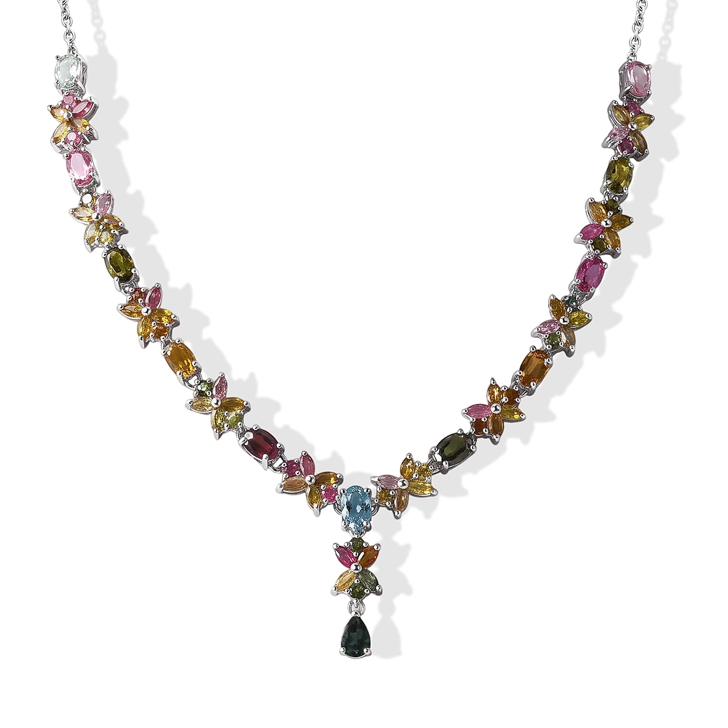 D'Joy Premium Multi-Tourmaline 10.60 ctw Necklace in Rhodium Over Sterling Silver 20 Inches