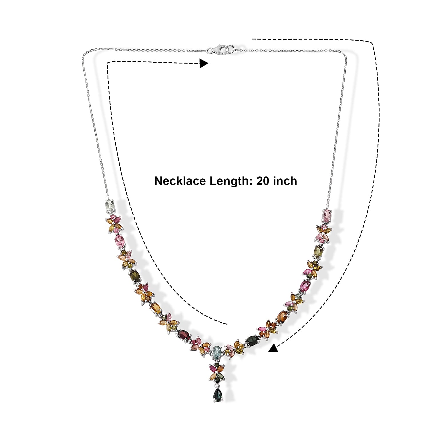 D'Joy Premium Multi-Tourmaline 10.60 ctw Necklace in Rhodium Over Sterling Silver 20 Inches