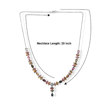 D'Joy Premium Multi-Tourmaline 10.60 ctw Necklace in Rhodium Over Sterling Silver 20 Inches