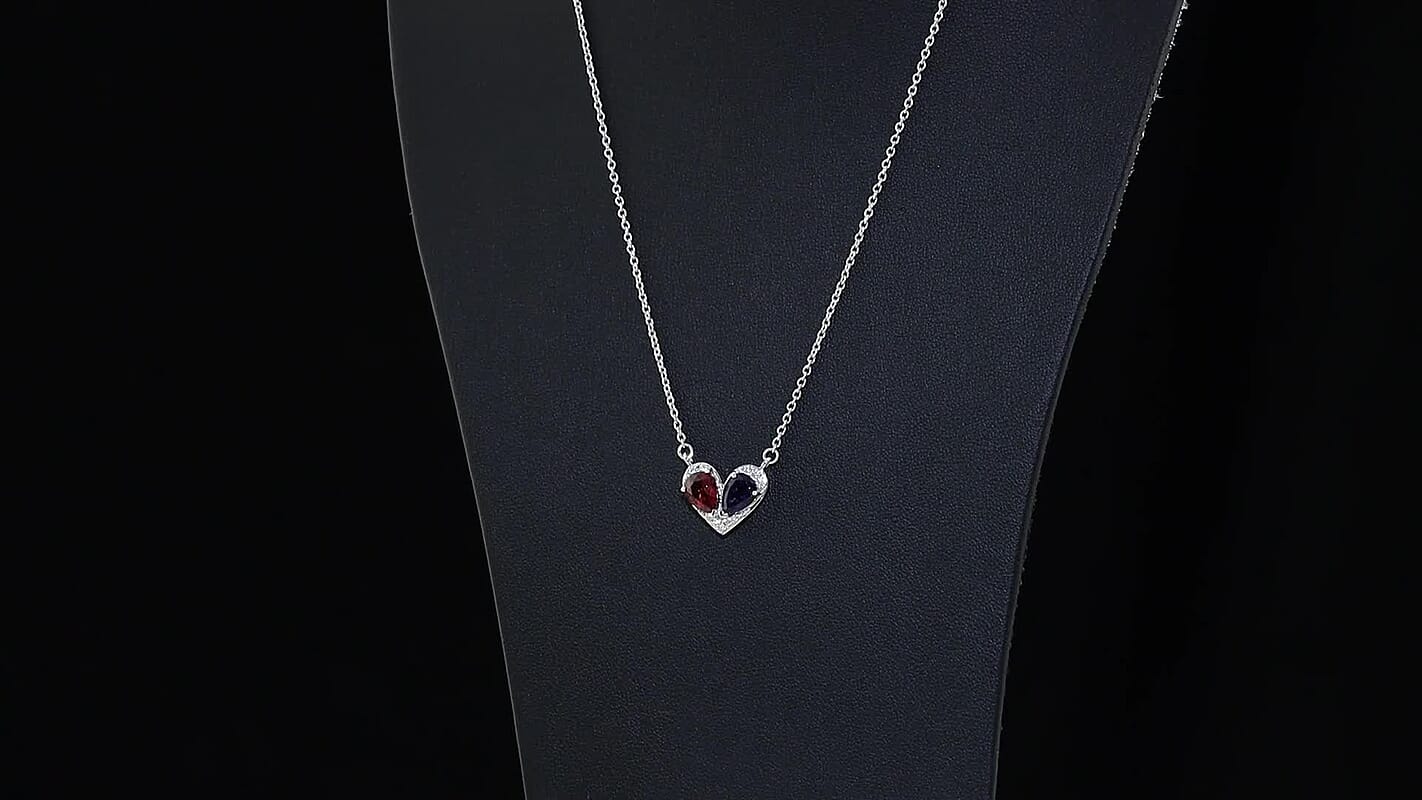 D''Joy Orissa Rhodolite Garnet and Catalina Iolite, Moissanite 2.40 ctw Necklace (18 Inches) in Rhodium Over Sterling Silver