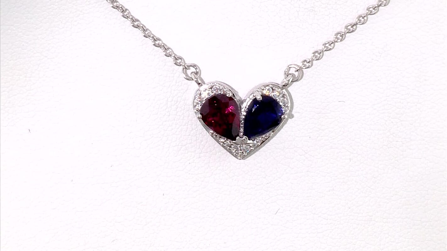 D''Joy Orissa Rhodolite Garnet and Catalina Iolite, Moissanite 2.40 ctw Necklace (18 Inches) in Rhodium Over Sterling Silver