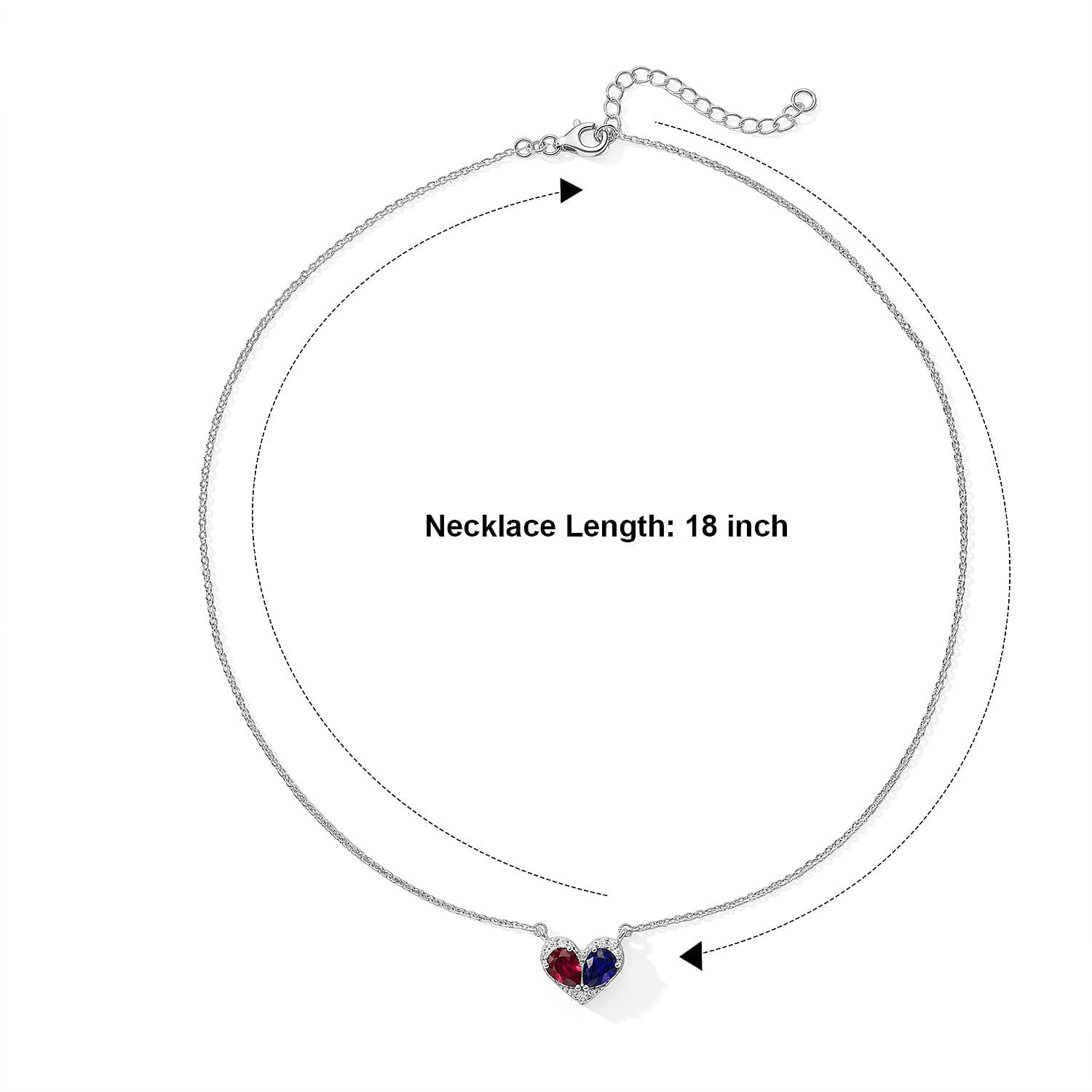 D'Joy Orissa Rhodolite Garnet and Catalina Iolite, Moissanite 2.40 ctw Heart Necklace (18 Inches) in Rhodium Over Sterling Silver