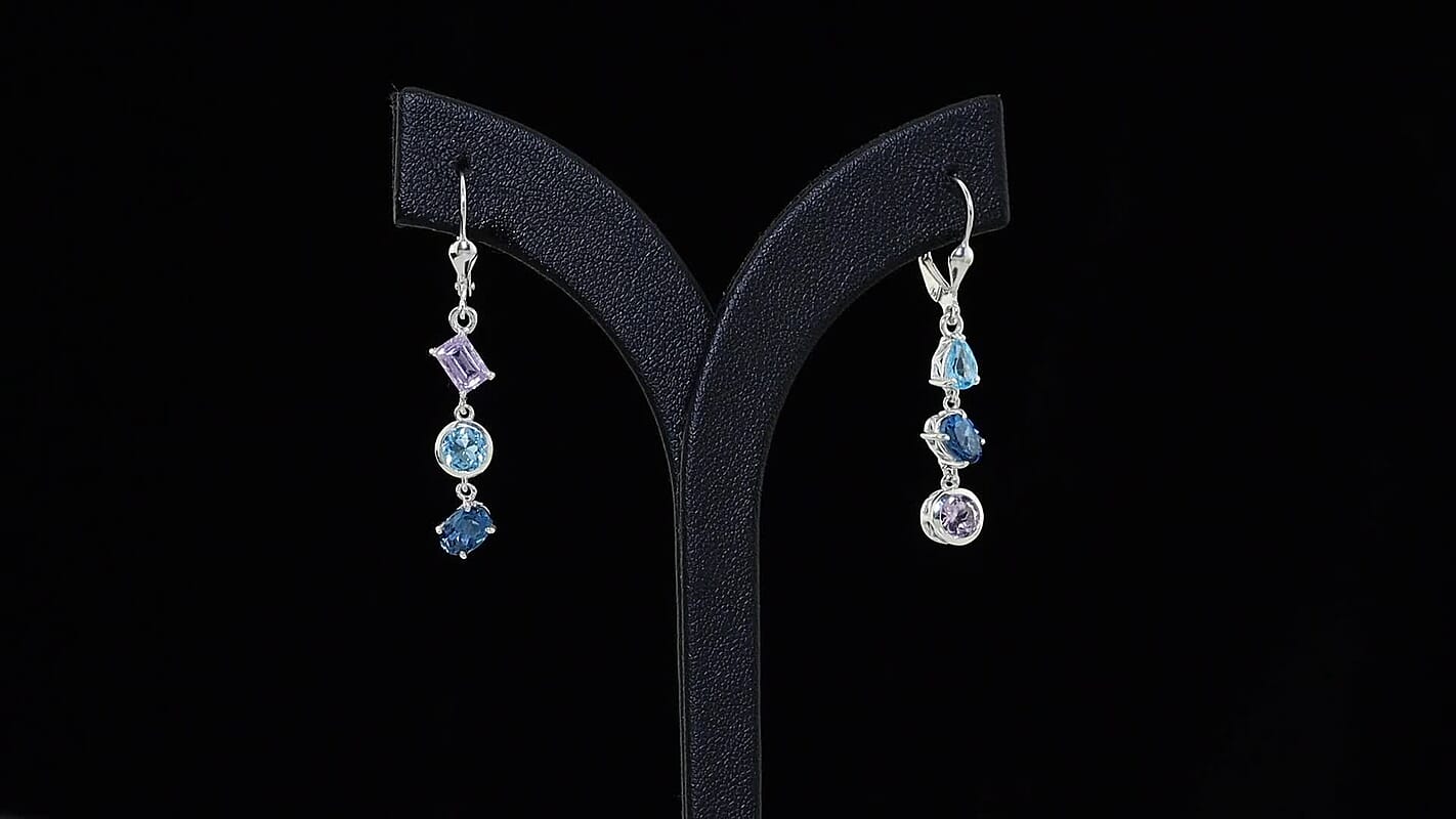 D''Joy Premium Rose De France Amethyst and Multi Gemstone 3.50 ctw Earrings in Rhodium Over Sterling Silver
