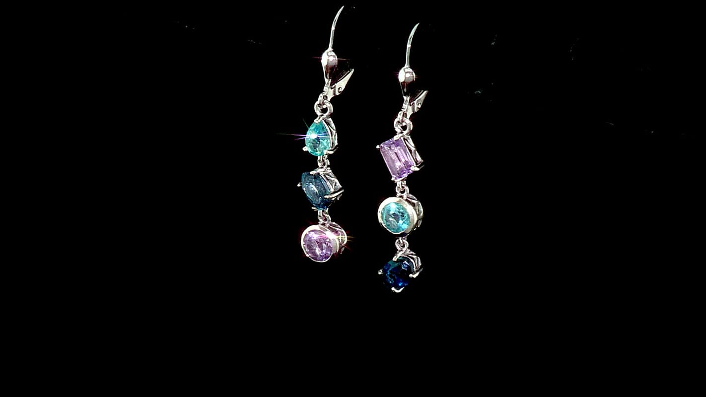 D''Joy Premium Rose De France Amethyst and Multi Gemstone 3.50 ctw Earrings in Rhodium Over Sterling Silver