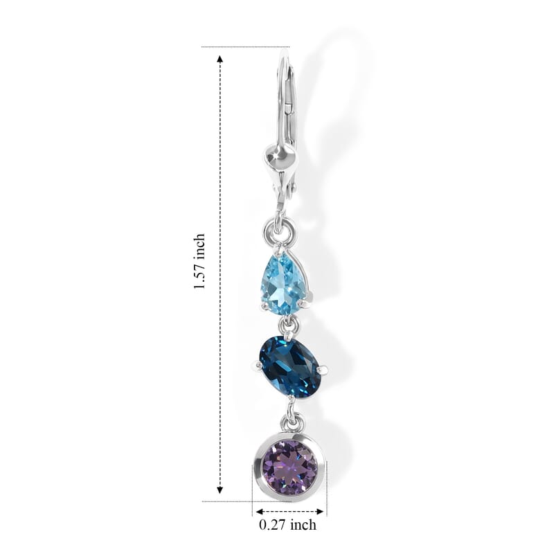 D'Joy Premium Rose De France Amethyst and Multi Gemstone 3.50 ctw Earrings in Rhodium Over Sterling Silver
