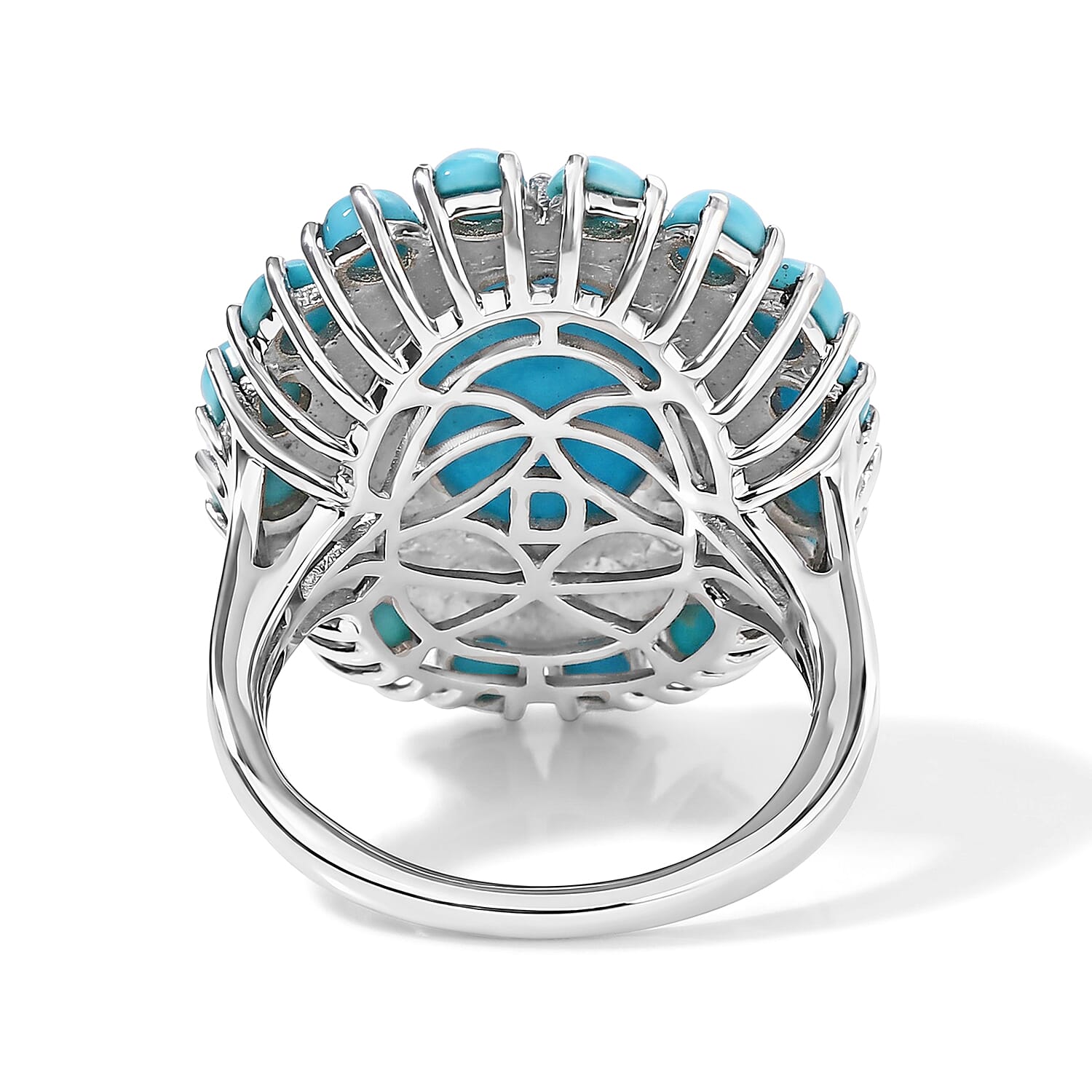D'Joy Premium Turquoise 7.75 ctw and Freshwater Pearl Elegance Ring in Rhodium Over Sterling Silver (Size 7.0)