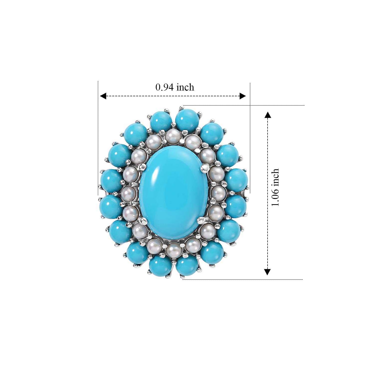 D'Joy Premium Turquoise 7.75 ctw and Freshwater Pearl Elegance Ring in Rhodium Over Sterling Silver (Size 7.0)