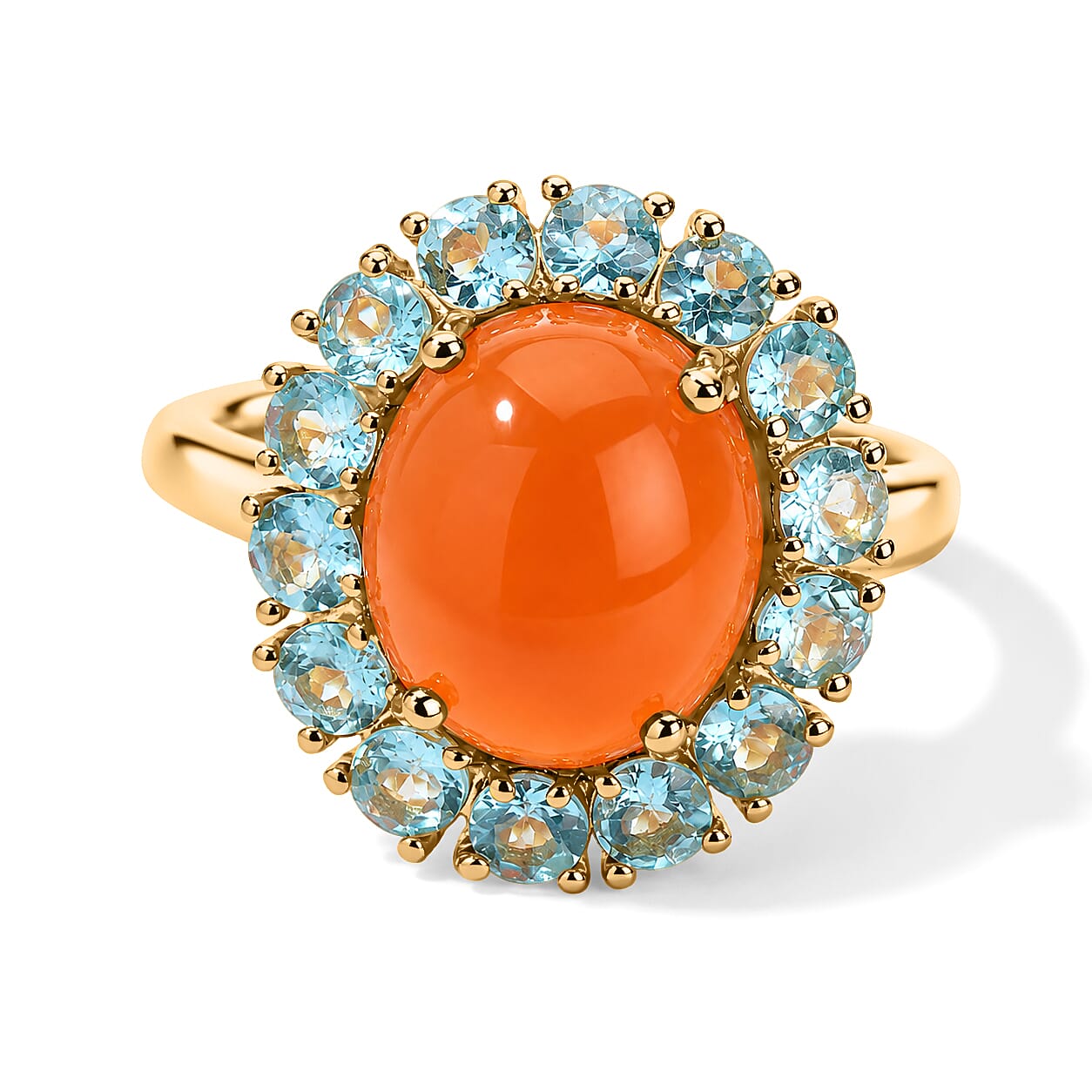 D'Joy Carnelian and Blue Apatite 6.35 ctw Sunset Halo Ring in 18K Vermeil Yellow Gold Over Sterling Silver (Size 6.0)