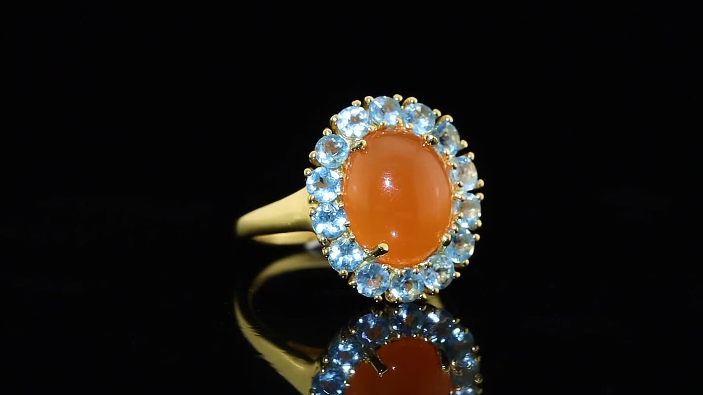 D''Joy Carnelian, Blue Apatite Ring in 18K Vermeil YG Over Sterling Silver (Size 7.0) 6.30 ctw