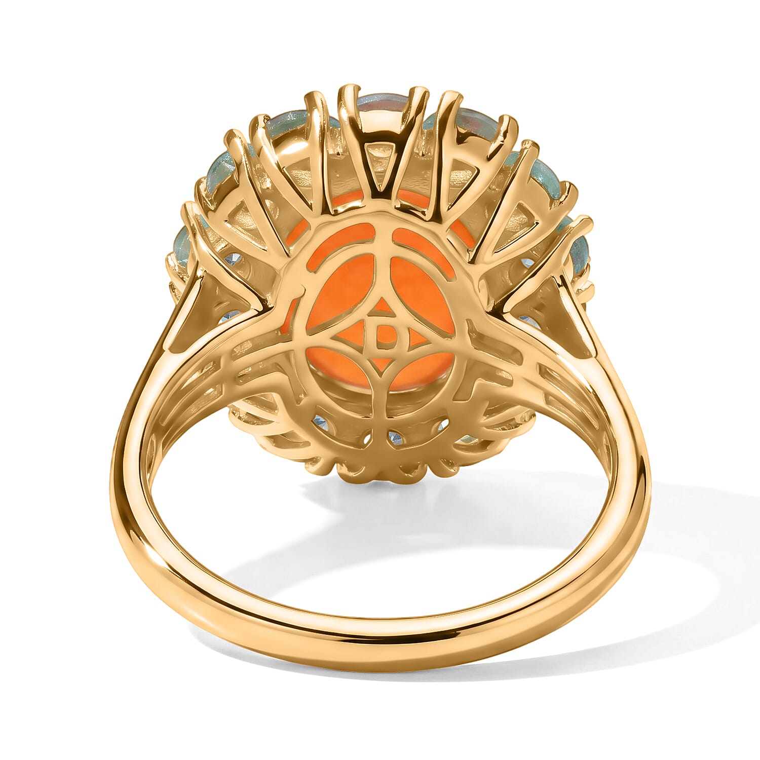D'Joy Carnelian and Blue Apatite 6.35 ctw Sunset Halo Ring in 18K Vermeil Yellow Gold Over Sterling Silver (Size 6.0)
