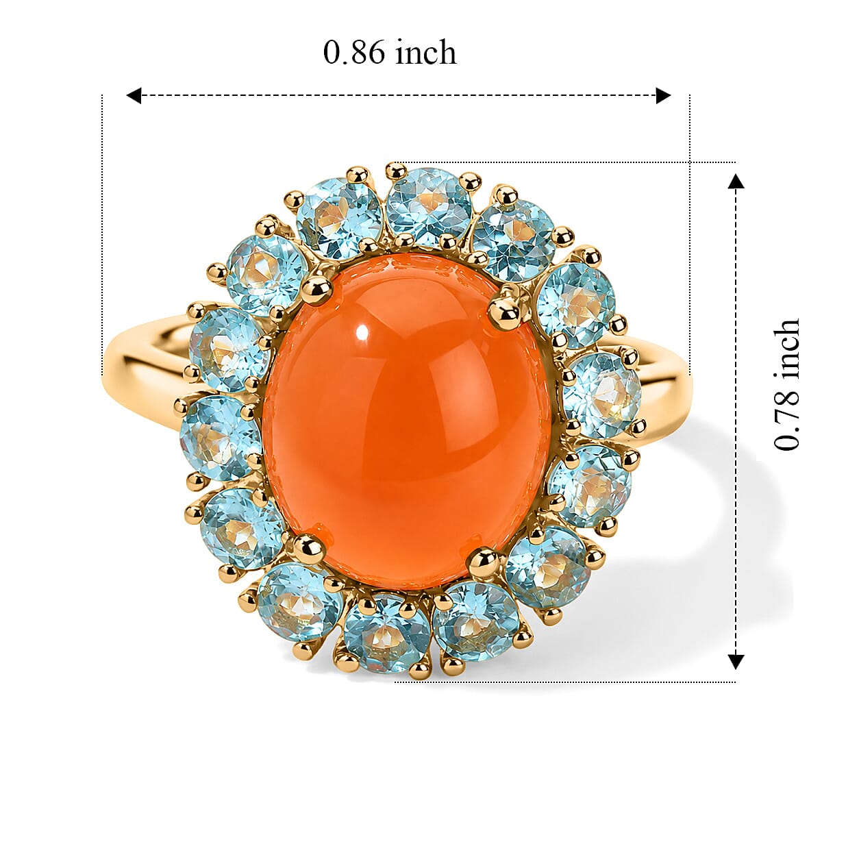 D'Joy Carnelian and Blue Apatite 6.35 ctw Sunset Halo Ring in 18K Vermeil Yellow Gold Over Sterling Silver (Size 6.0)
