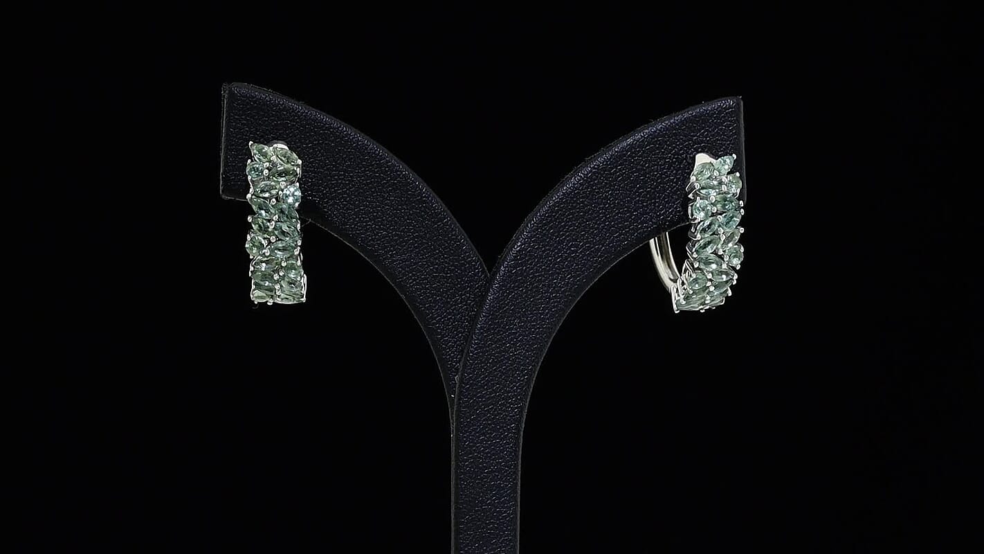 D''Joy Natural Green Apatite Hoop Earrings in Rhodium Over Sterling Silver 3.40 ctw