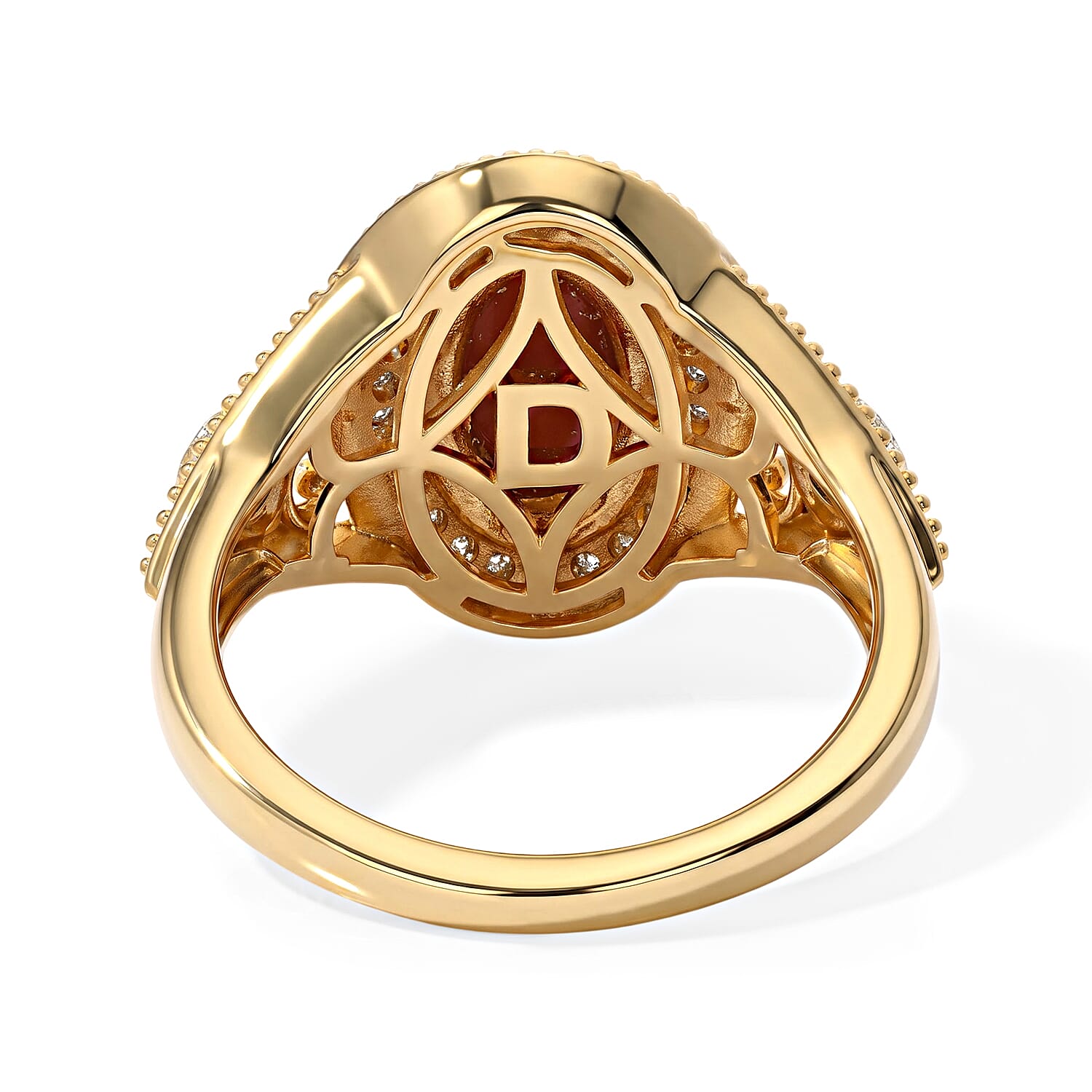 D'Joy Mediterranean Coral and Multi Gemstone 2.50 ctw Nouveau Ring in 18K Vermeil Yellow Gold Over Sterling Silver (Size 5.0)