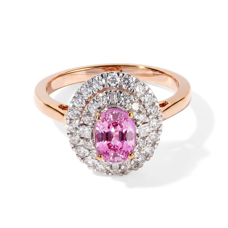 Gem Hunter Certified Luxoro AAA Elahera Pink Sapphire and Diamond I2 1.50 ctw Ring in 14K Rose Gold (Size 6.0)