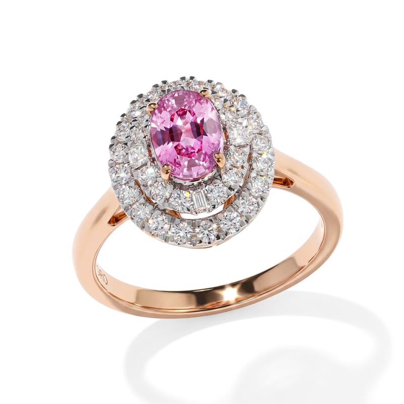 Gem Hunter Certified Luxoro AAA Elahera Pink Sapphire and Diamond I2 1.50 ctw Ring in 14K Rose Gold (Size 6.0)