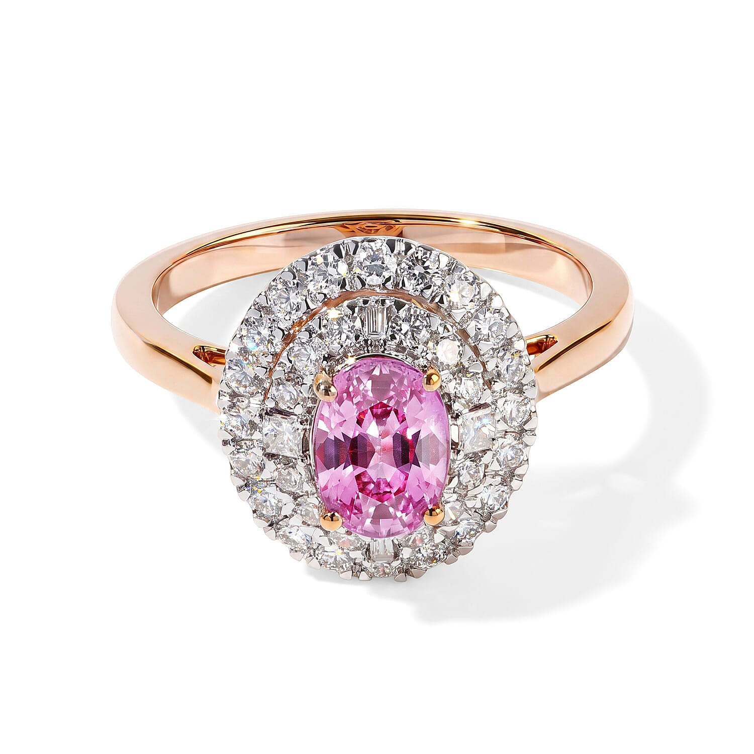 Certified and Appraised Luxoro AAA Madagascar Pink Sapphire and Diamond (I2) 1.50 ctw Ring in 14K Rose Gold (Size 7.0)