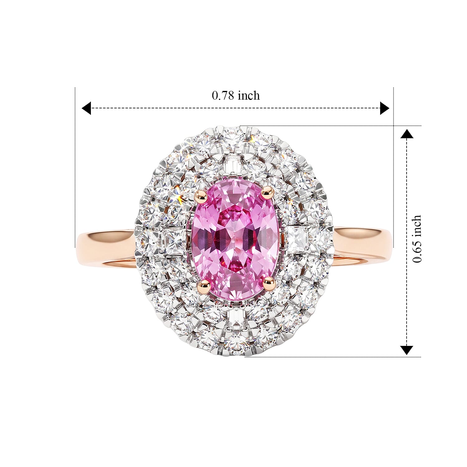 Certified and Appraised Luxoro AAA Madagascar Pink Sapphire and Diamond (I2) 1.50 ctw Ring in 14K Rose Gold (Size 7.0)