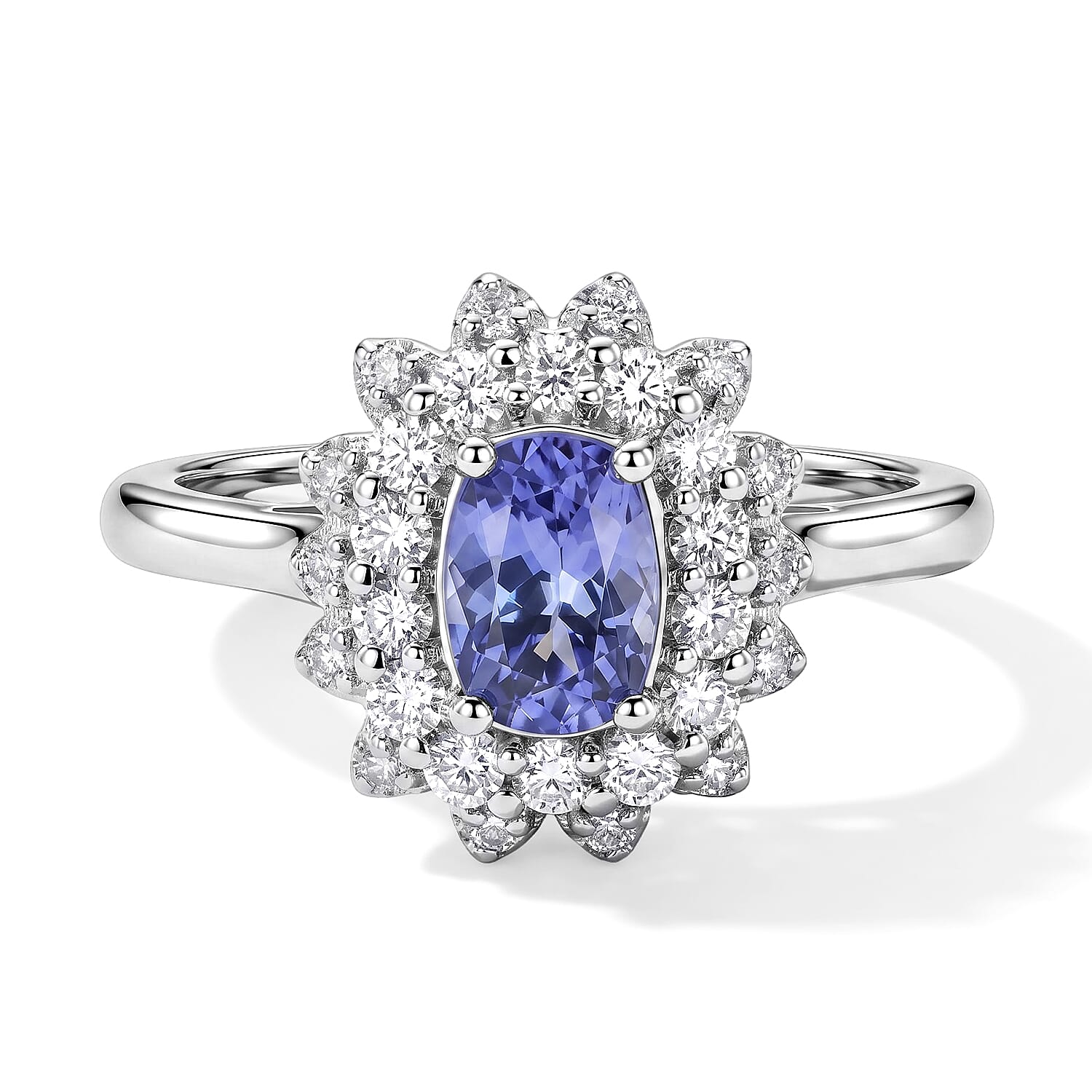Certified and Appraised D'Joy Premium Tanzanite and Moissanite 1.30 ctw Ring in Rhodium Over Sterling Silver (Size 6.0)