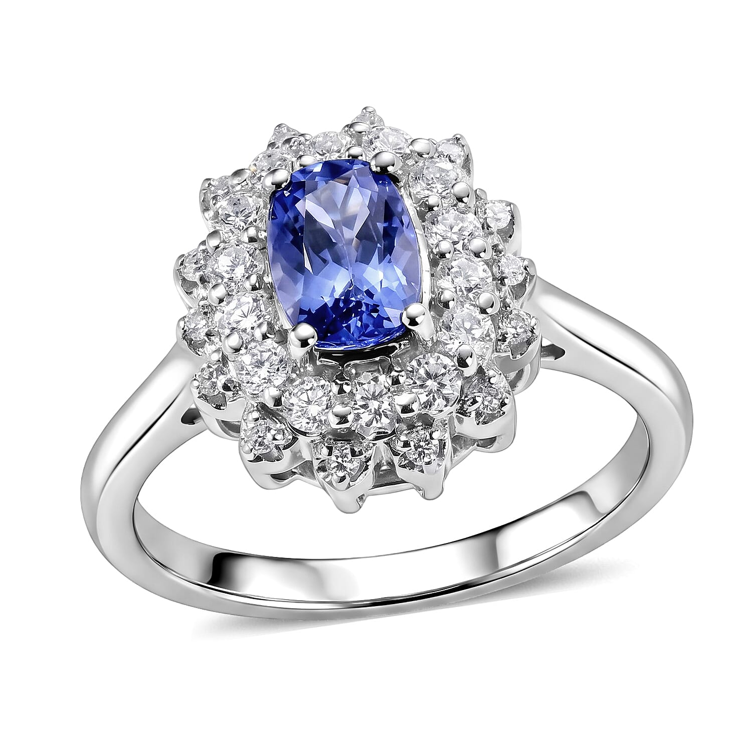 Certified and Appraised D'Joy Premium Tanzanite and Moissanite 1.30 ctw Ring in Rhodium Over Sterling Silver (Size 6.0)