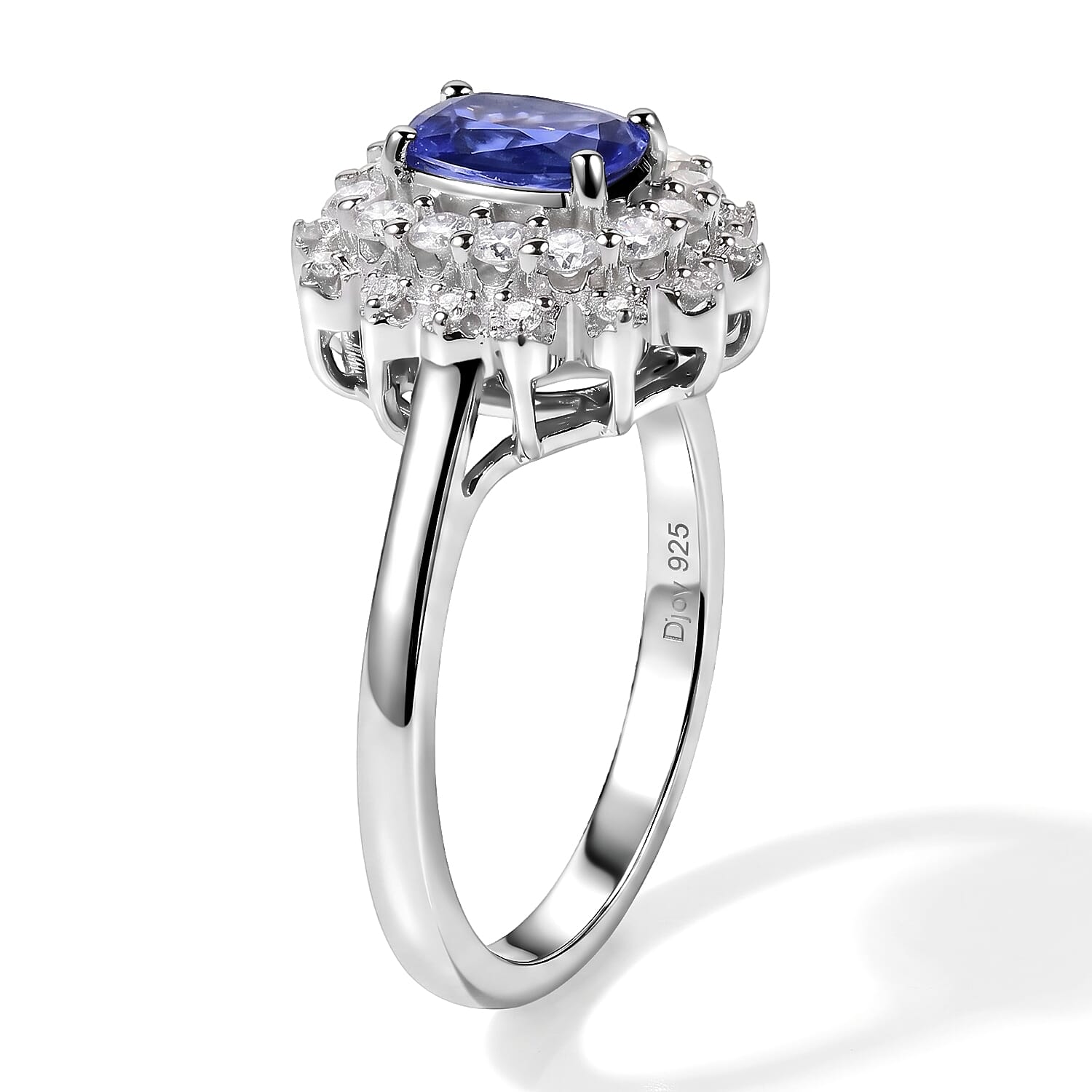 Certified and Appraised D'Joy Premium Tanzanite and Moissanite 1.30 ctw Ring in Rhodium Over Sterling Silver (Size 6.0)