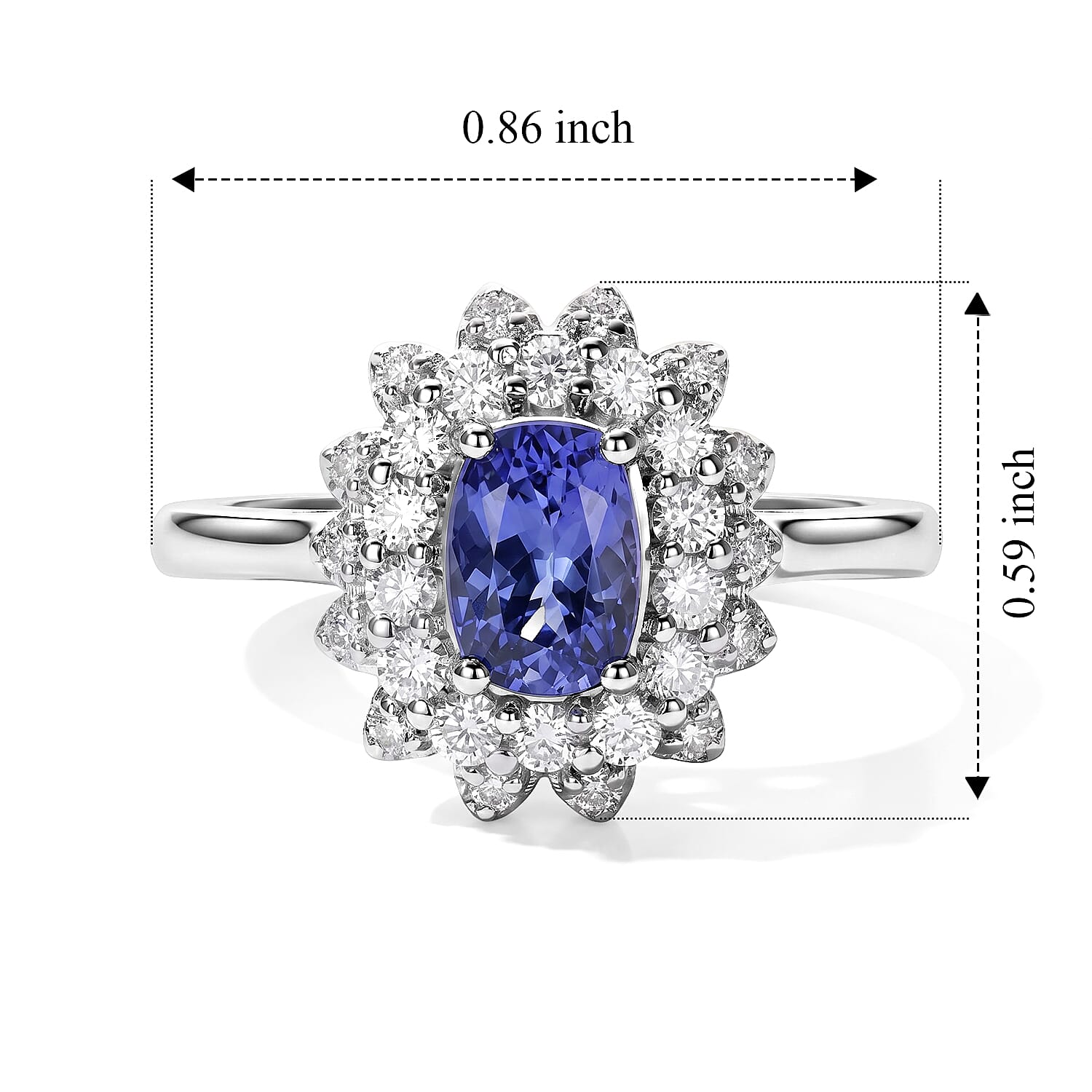 Certified and Appraised D'Joy Premium Tanzanite and Moissanite 1.30 ctw Ring in Rhodium Over Sterling Silver (Size 6.0)