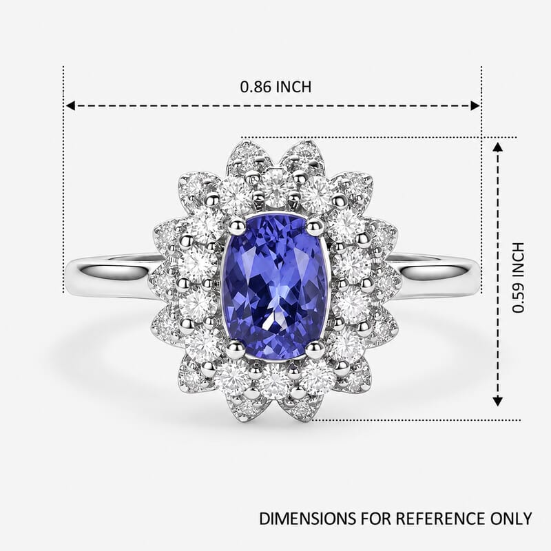 Certified and Appraised D''Joy Premium Tanzanite, Moissanite Ring in Rhodium Over Sterling Silver (Size 6.0) 1.30 ctw