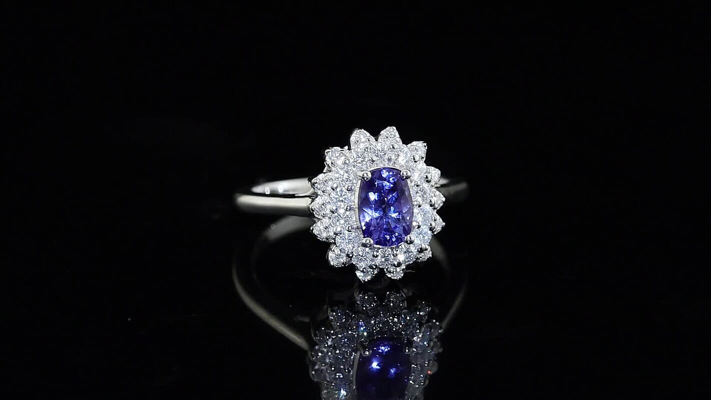 Certified and Appraised D''Joy Premium Tanzanite, Moissanite Ring in Rhodium Over Sterling Silver (Size 10.0) 1.30 ctw