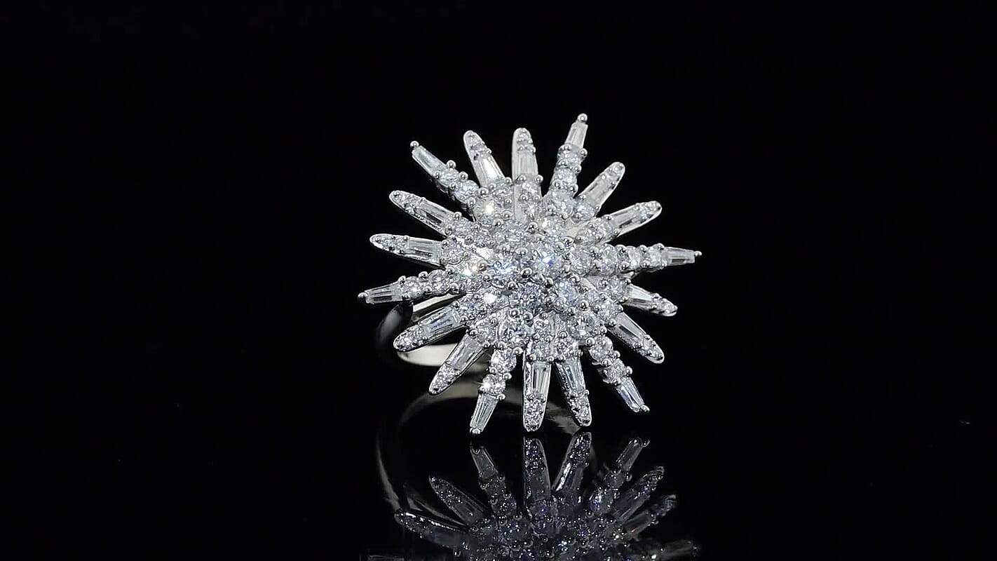 D''Joy Moissanite 2.40 ctw Cluster Ring in Rhodium Over Sterling Silver (Size 7.0)