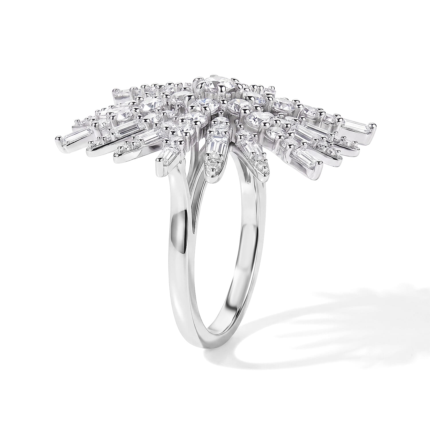 D'Joy Moissanite 2.40 ctw Sunburst Medallion Ring in Rhodium Over Sterling Silver (Size 5.0)