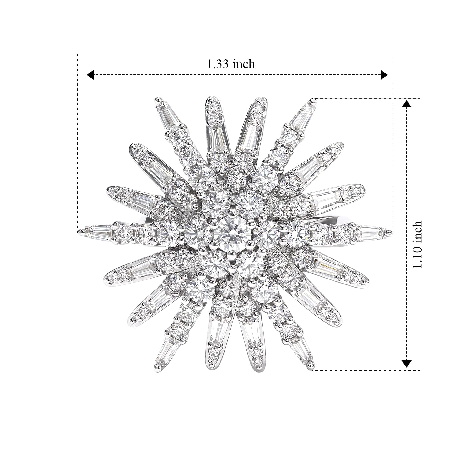 D'Joy Moissanite 2.40 ctw Sunburst Medallion Ring in Rhodium Over Sterling Silver (Size 5.0)