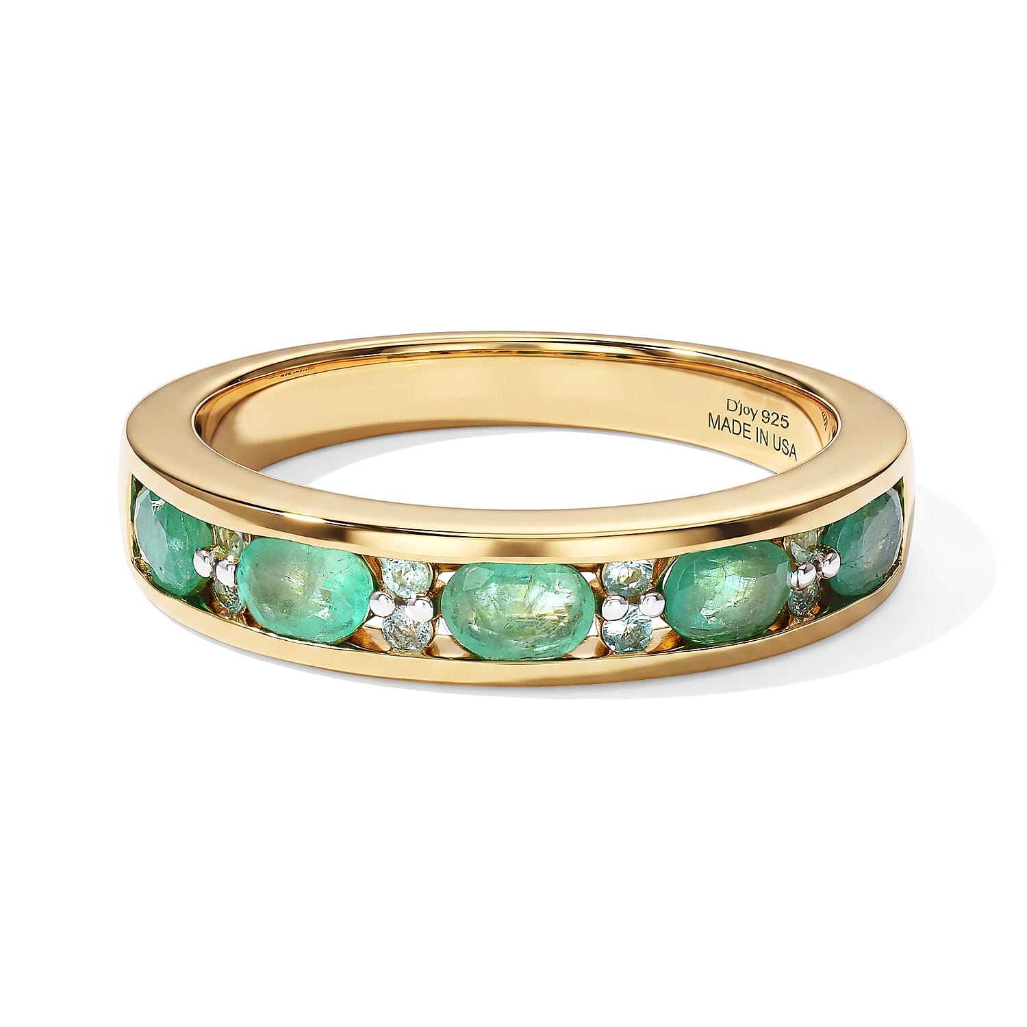 D''Joy Kagem Zambian Emerald and Paraiba Tourmaline 0.85 ctw Ring in 18K Vermeil Yellow Gold Over Sterling Silver (Size 7.0)