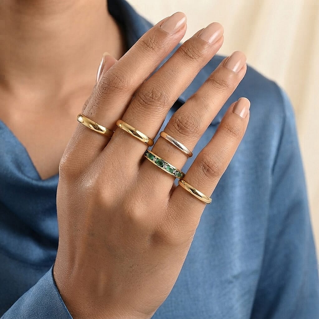 D'Joy Kagem Zambian Emerald and Paraiba Tourmaline 0.85 ctw Ring in 18K Vermeil Yellow Gold Over Sterling Silver (Size 6.0)