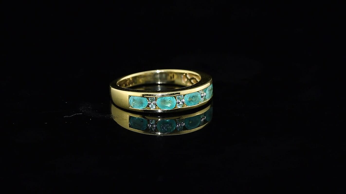 D''Joy Kagem Zambian Emerald and Paraiba Tourmaline 0.85 ctw Ring in 18K Vermeil Yellow Gold Over Sterling Silver (Size 7.0)
