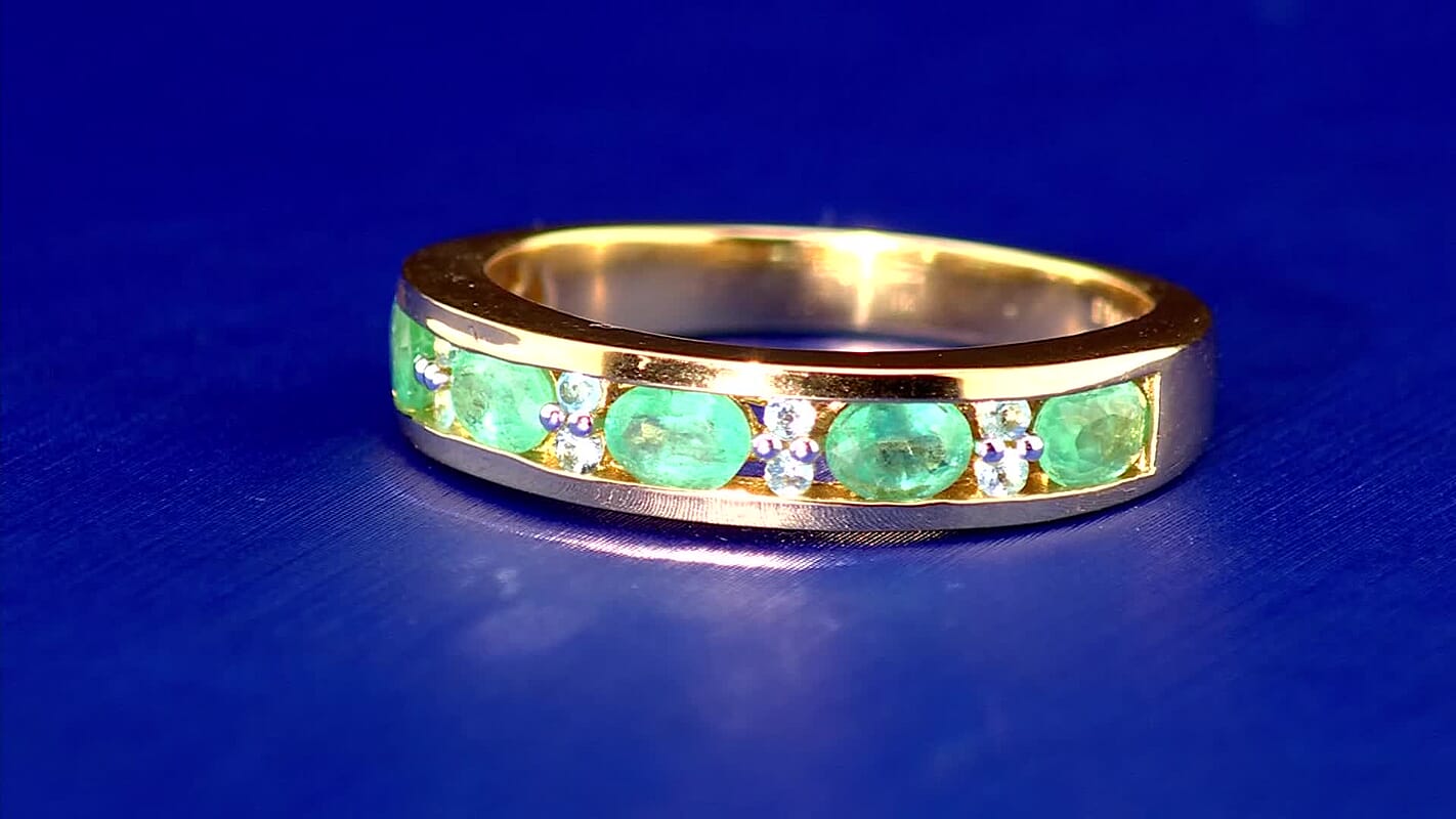 D''Joy Kagem Zambian Emerald and Paraiba Tourmaline 0.85 ctw Ring in 18K Vermeil Yellow Gold Over Sterling Silver (Size 7.0)