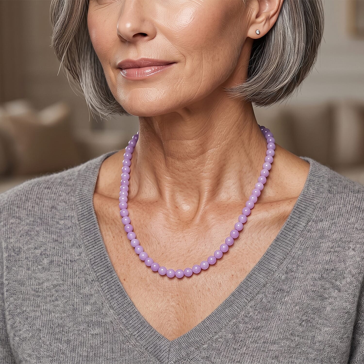 Kunzite 100.00 ctw Beaded Necklace (20 Inches) in Stainless Steel