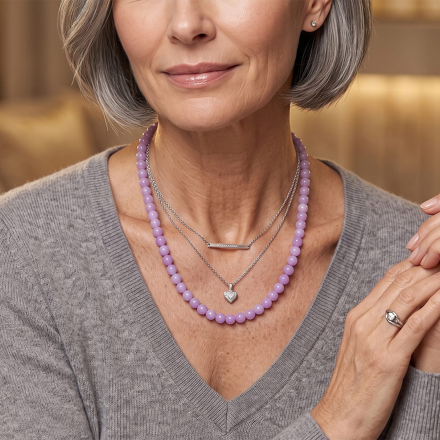Kunzite 100.00 ctw Beaded Necklace (20 Inches) in Stainless Steel