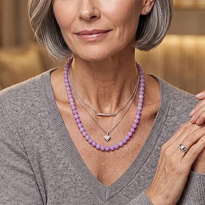 Kunzite 100.00 ctw Beaded Necklace (20 Inches) in Stainless Steel