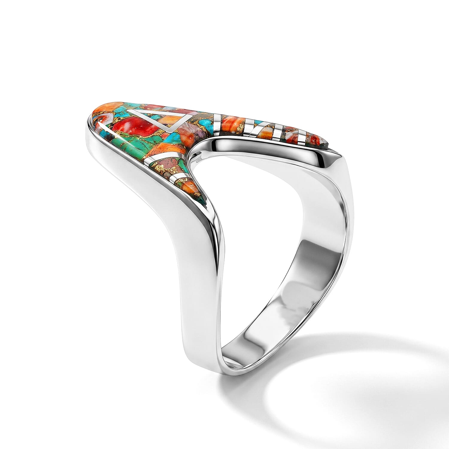 Santa Fe Style Spiny Turquoise 1.14 ctw Arrowhead Ring in Sterling Silver (Size 6.0)