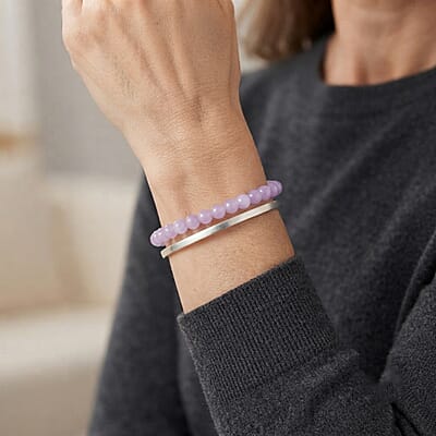 Kunzite 45.00 ctw Beaded Bracelet in Stainless Steel (6.50 In)