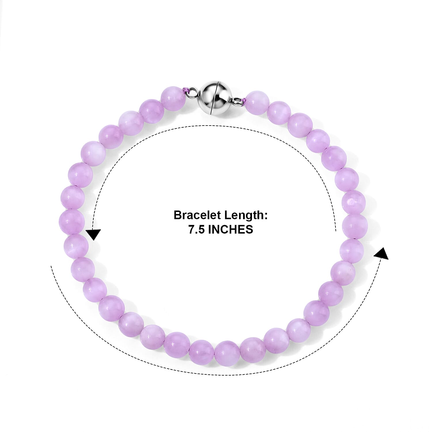 Kunzite 45.00 ctw Beaded Bracelet in Stainless Steel (6.50 In)