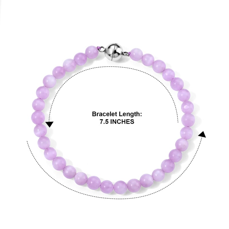 Kunzite 45.00 ctw Blush of Romance Beaded Bracelet 5-6mm in Stainless Steel (8.00 In)