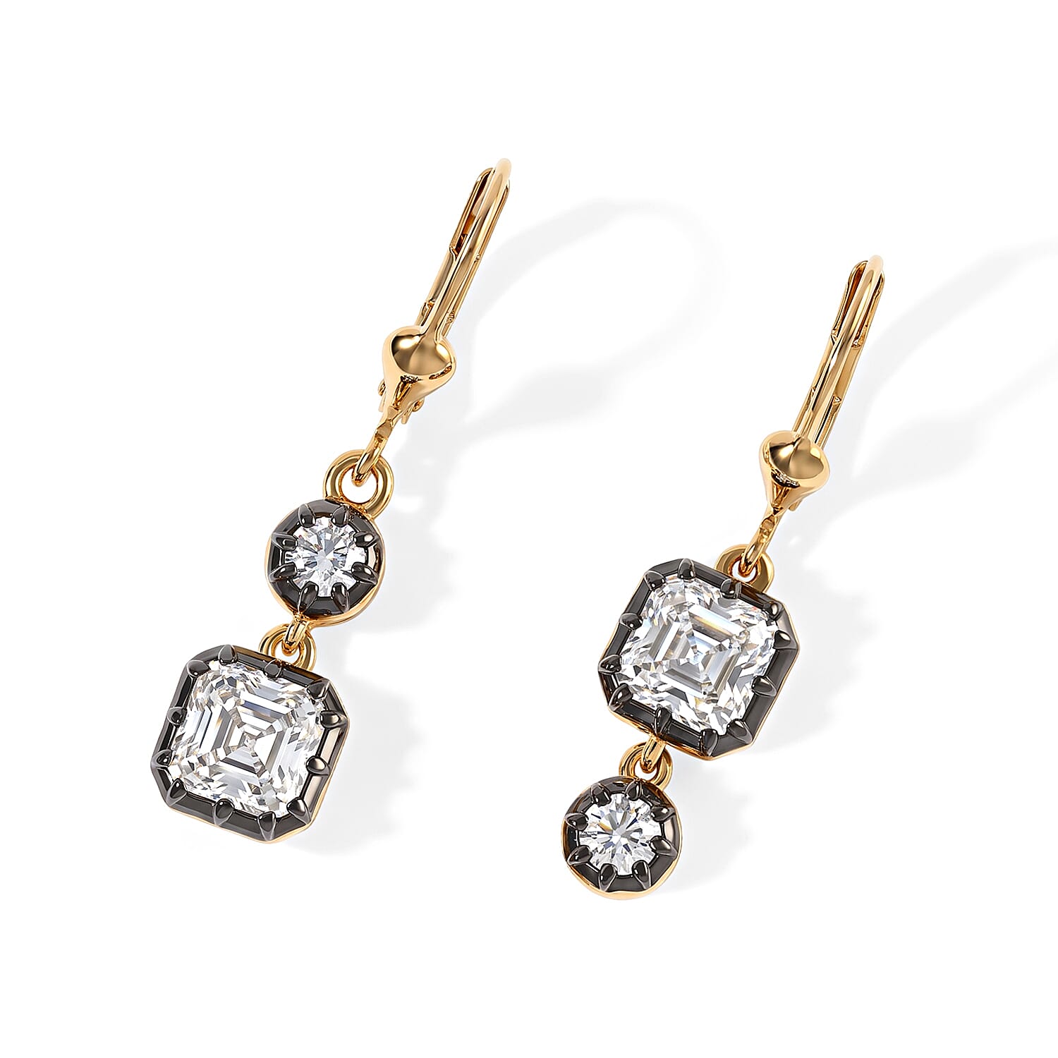 D''Joy Asscher Cut Moissanite 2.75 ctw Earrings in 18K Vermeil Yellow Gold Over Sterling Silver